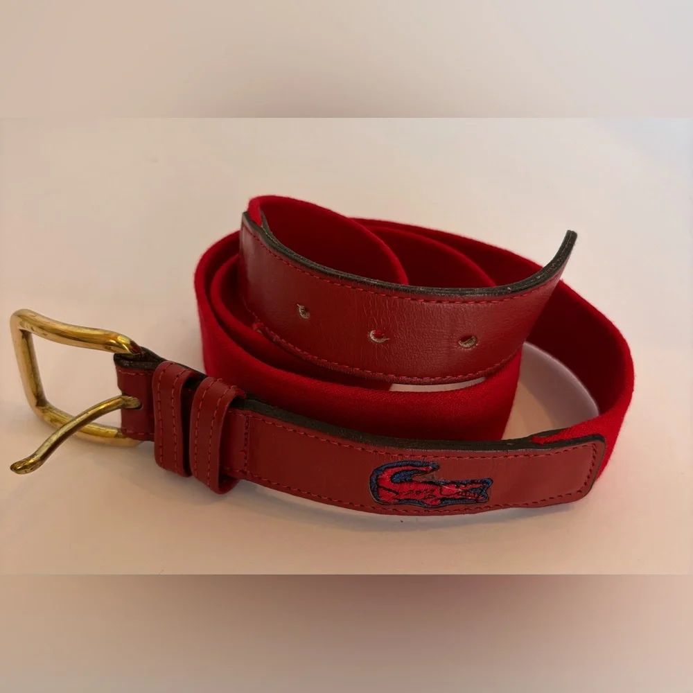 Lacoste Men's Red Stretch Belt Brass Buckle Size 36 Dated 2023